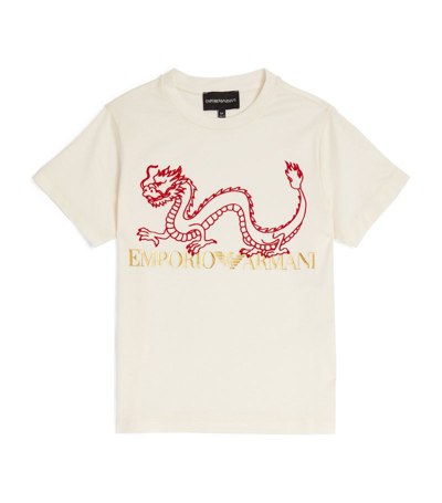 Emporio Armani Kids' Lyocell-cotton Dragon T-shirt (4-16 Years) In Ivory