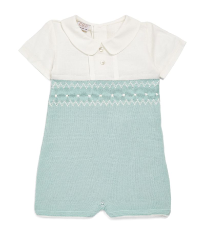 Paz Rodriguez Cotton Knitted Playsuit In Green