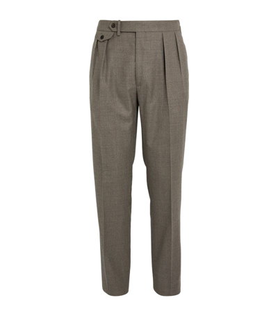 Ralph Lauren Purple Label Wool Double-pleated Trousers In Grey