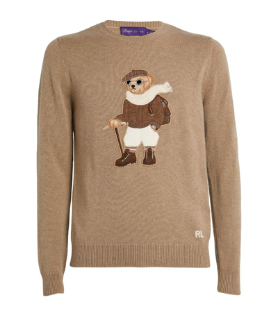 Ralph Lauren Purple Label Men's Polo Bear Cashmere Crewneck Sweater In Truffle Melange