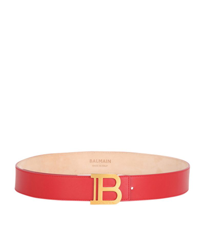 Balmain B-belt Logo扣环皮质腰带 In Red