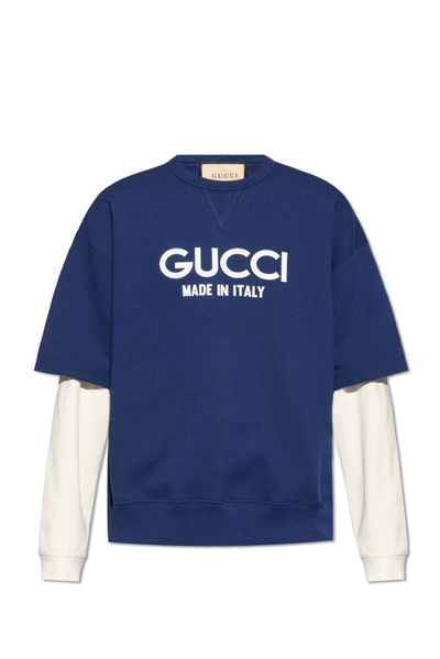 Gucci Cotton Sweatshirt With  Print In Blue