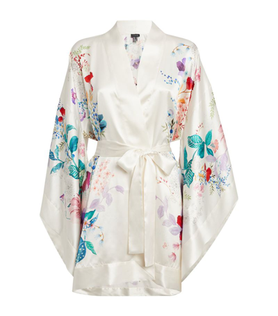 Meng Belted Printed Silk-satin Dressing Gown In White