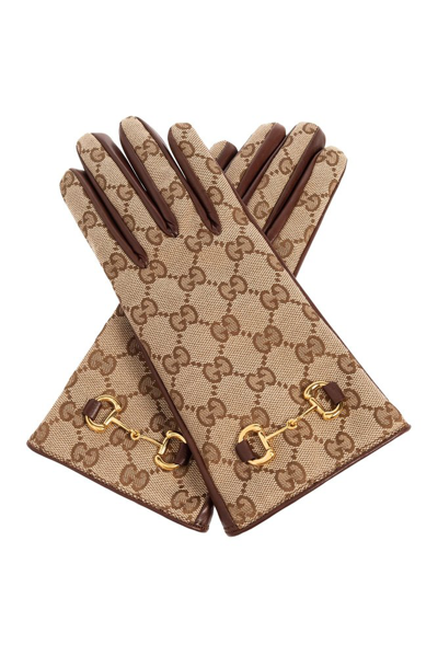 Gucci Gg Horsebit Detail Full Finger Gloves In Beige