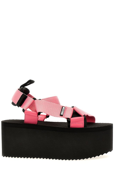 Moschino Logo Detailed Platform Sandals In Pink