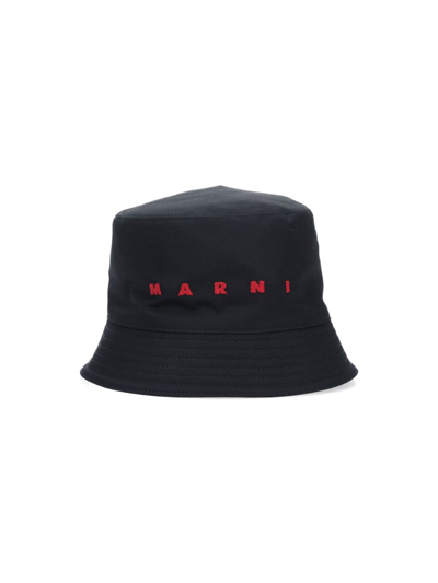 Marni Logo Embroidered Twill Bucket Hat In Black