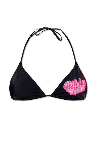 Dsquared2 Logo Printed Bikini Top In Black