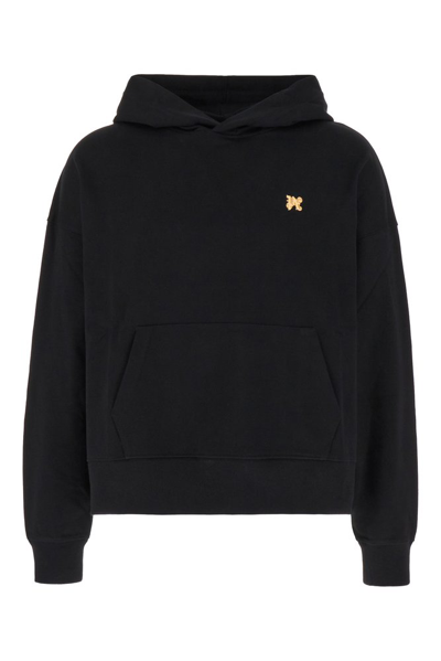Palm Angels Logo Plaque Hoodie In Black White