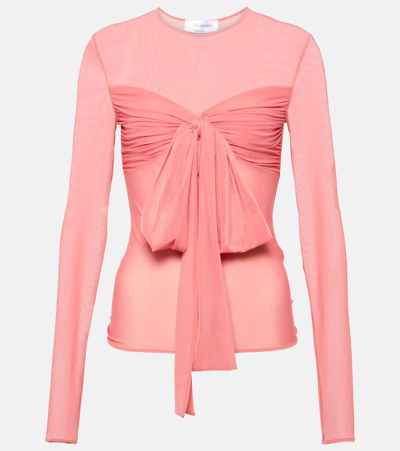 Blumarine Jersey Long Sleeve Top W/bow In Pink