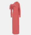 Taller Marmo Peony Coloured Long Dress With Feathers In Pink