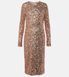 Dolce & Gabbana Long-sleeved Branded Stretch Lace Dress In Pink