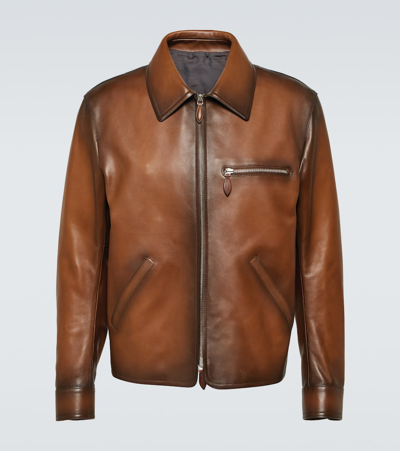 Berluti Leather Jacket In Brown