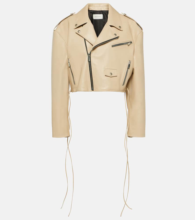 Magda Butrym Cropped Leather Biker Jacket In Beige