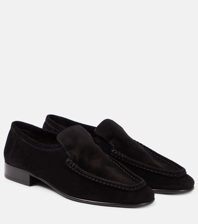 The Row Soft Suede Easy Loafers In Black