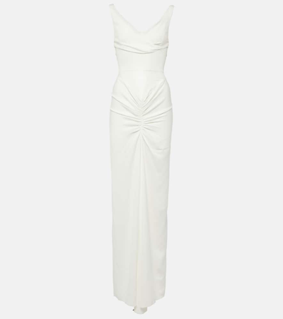 Christopher Esber Fusion Fold Knit-detailed Ruched-crepe Maxi Dress In White