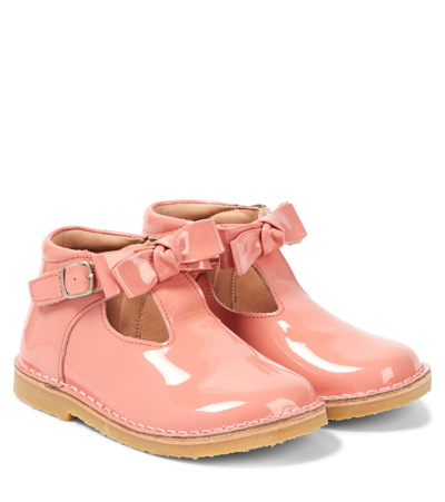 Petit Nord Kids' T-bar Bow Leather Loafers In Orange