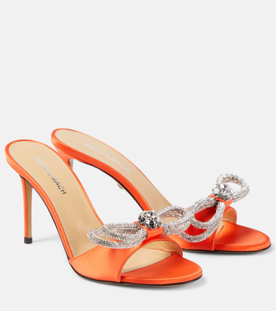 Mach & Mach Embellished Double Bow Satin Mule Pumps In Orange