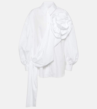 Simone Rocha Floral-appliqué Draped Cotton Shirt In White