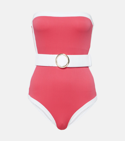 Alexandra Miro Whitney Belted Bandeau Swimsuit In Pink
