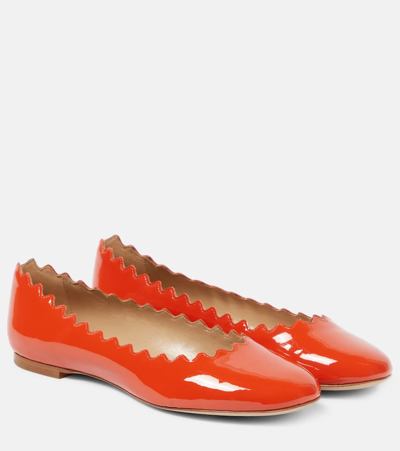 Chloé Patent Leather Ballet Flats In Orange