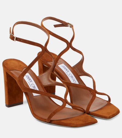 Jimmy Choo Azie Suede Ankle-strap Sandals In Tan