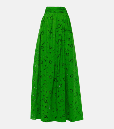 Carolina Herrera Openwork Cotton Maxi Skirt In Green