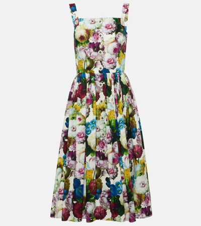 Dolce & Gabbana Floral-print Cotton Midi Dress In White