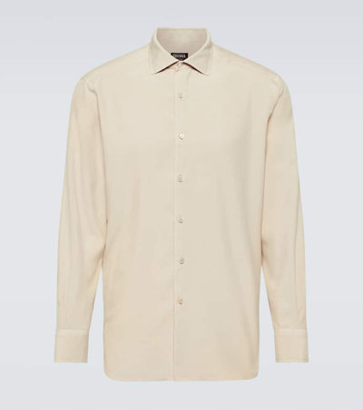 Zegna Silk Oxford Shirt In Beige
