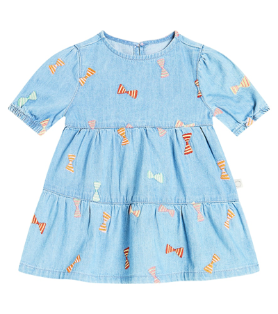 Stella Mccartney Babies' 蝴蝶结细节牛仔连衣裙 In Blue