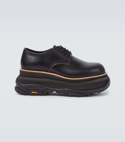 Sacai Leather Platform Derby Shoes In Black