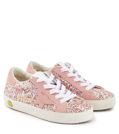 Golden Goose Kids' Super-star Glitter Leather Sneakers In Multicolor Ash Rose