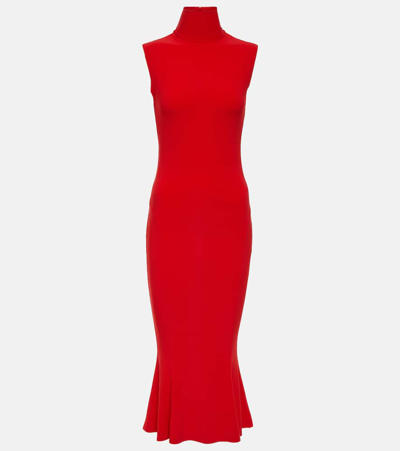 Norma Kamali Turtleneck Jersey Midi Dress In Red