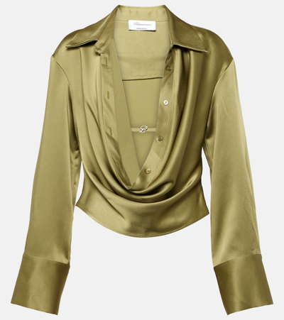 Blumarine Cropped Satin Shirt In Green