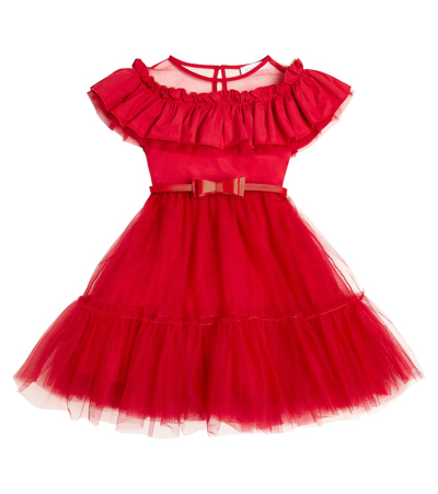Monnalisa Kids' Abito Con Gala Tulle Dress In Red