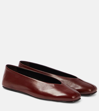 The Row Eva Leather Ballerina Flats In Dark Burgundy