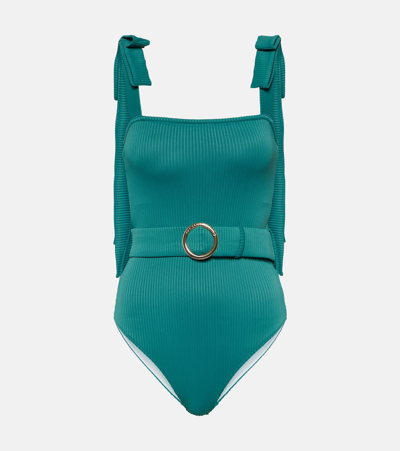 Alexandra Miro Audrey Bow-detail Belted Swimsuit In Blue