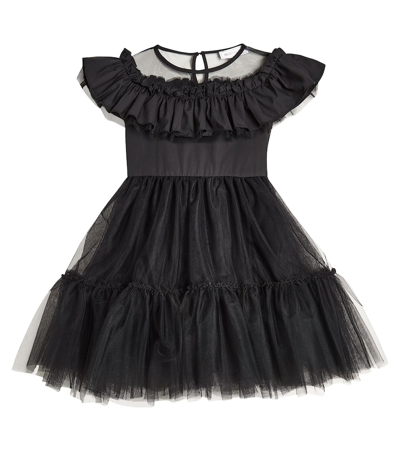 Monnalisa Kids' Abito Con Gala Tulle Dress In Black