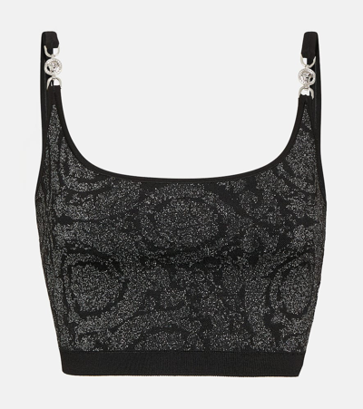 Versace La Greca Medusa '95 Knit Crop Top In Black