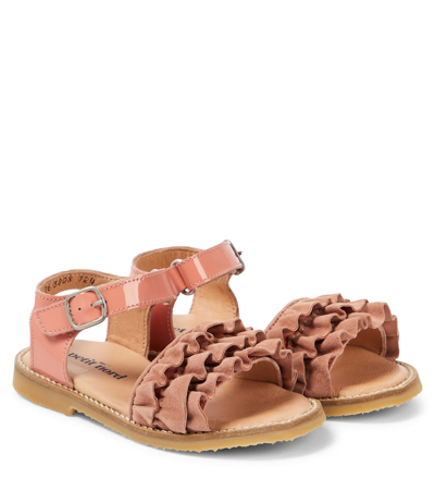 Petit Nord Kids' Ruffles Leather Sandals In Multicoloured