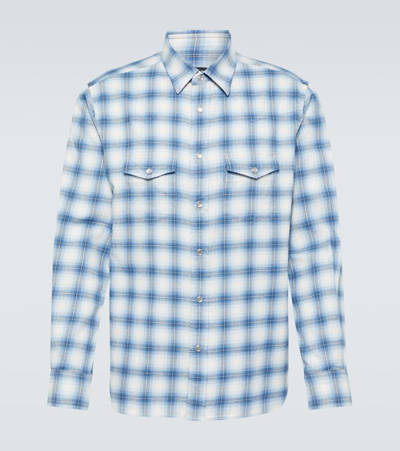 Tom Ford Checked Cotton-blend Shirt In Blue