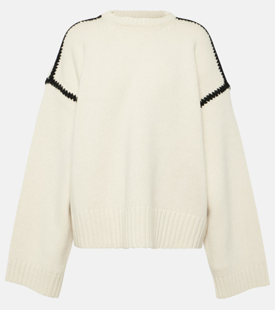 Totême Embroidered Wool And Cashmere Jumper In Snow