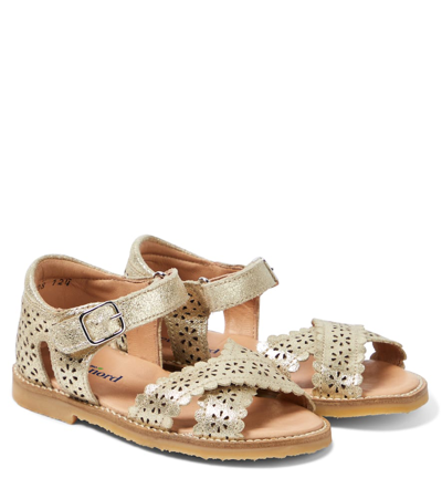 Petit Nord Kids' Crossover Scallop Flower Leather Sandals In Gold
