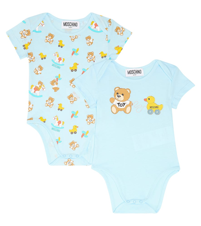 Moschino Baby Set Of 2 Printed Cotton Bodysuits In Blue