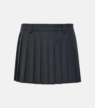 Miu Miu Pleated Virgin Wool Miniskirt In Blue