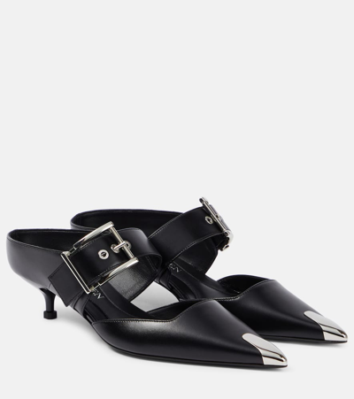 Alexander Mcqueen Embellished Leather Mules In Black