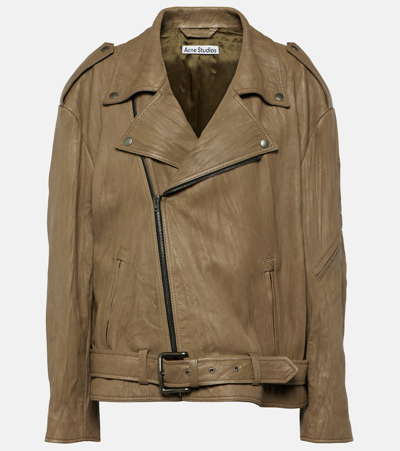 Acne Studios Linor Oversized Belted Leather Jacket In Brown