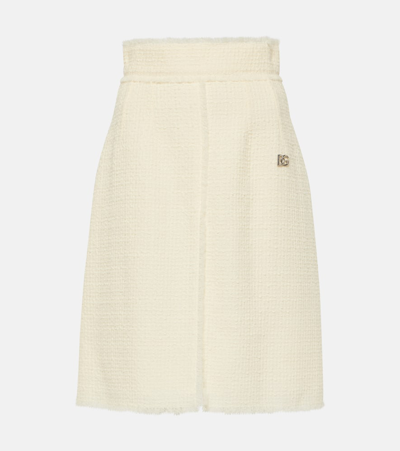 Dolce & Gabbana Front-slit Tweed Midi Skirt In White