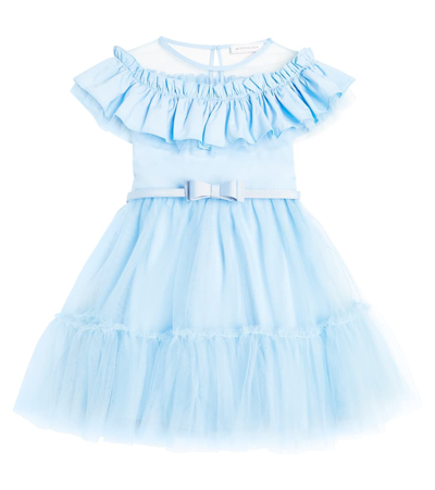 Monnalisa Kids' Ruffled Tulle Dress In Blue