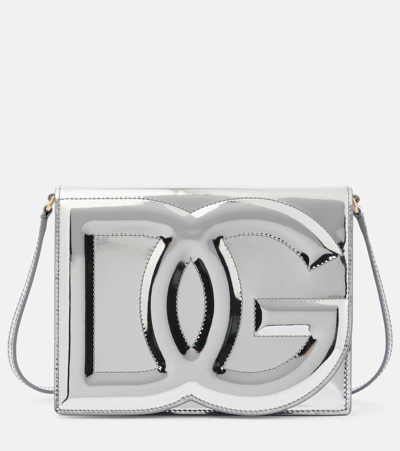 Dolce & Gabbana Dg Mirrored Leather Crossbody Bag In Silver
