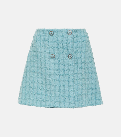 Versace Wool-blend Bouclé Tweed Miniskirt In Blue